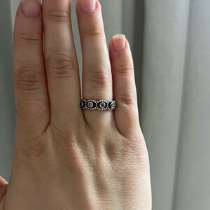 Pandora Her Majesty Oxidized Silver Beaded Circle Band - Purple Stones